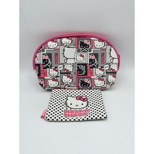 Sanrio Hello Kitty Pink 2‎ Piece Make Up Pouch Bag 2010 Pink,Black, White
